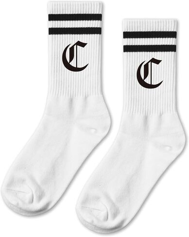 Gothic Letter B Striped Socks - Cool Alphabet Novelty Crew Socks for Men & Women - Gift for Gothic Lovers, Family & Friends. (277) in Kuwait