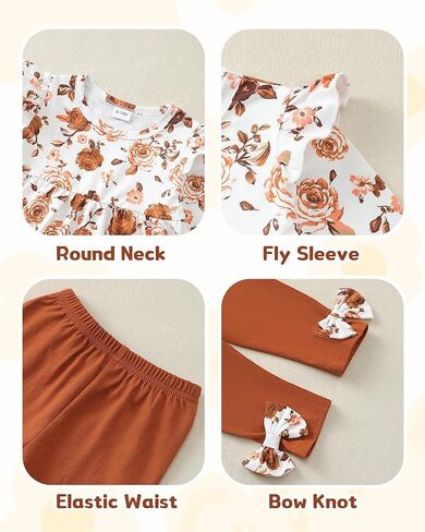 ملابس طفلة صغيرة ملابس خريفية مكشكشة بأكمام طويلة وقميص مزين بالزهور طقم ملابس شتوية وسراويل ضيقة in Kuwait