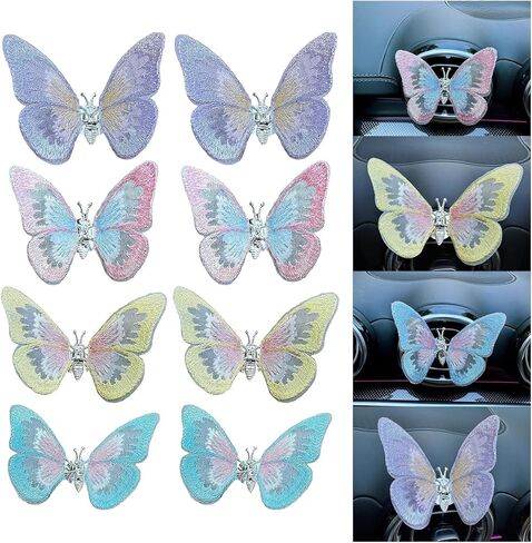 Embroidery Fragrance Butterfly Car Air Freshener Vent Clips, Cute Car Diffuser Air Condition Vent Clip, Car Interior Decoration Accessories for Women Girls, Valentine's Day Present (8PCS) in Saudi Arabia