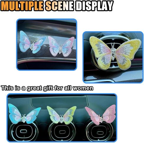 Embroidery Fragrance Butterfly Car Air Freshener Vent Clips, Cute Car Diffuser Air Condition Vent Clip, Car Interior Decoration Accessories for Women Girls, Valentine's Day Present (8PCS) in Saudi Arabia