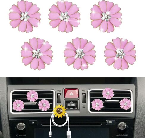 6 PCS Daisy Air Vent Clips ، Cute Flower Car Air Criteners Vents Clips Diffuser Vent Vent Clip Glam Decor Interior Dick accessories Daisy Decoration for Women (Pink)+ Cute Mask Hook in Saudi Arabia