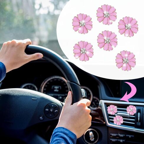 6 PCS Daisy Air Vent Clips ، Cute Flower Car Air Criteners Vents Clips Diffuser Vent Vent Clip Glam Decor Interior Dick accessories Daisy Decoration for Women (Pink)+ Cute Mask Hook in Saudi Arabia