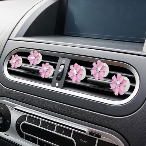 6 PCS Daisy Air Vent Clips ، Cute Flower Car Air Criteners Vents Clips Diffuser Vent Vent Clip Glam Decor Interior Dick accessories Daisy Decoration for Women (Pink)+ Cute Mask Hook in Saudi Arabia