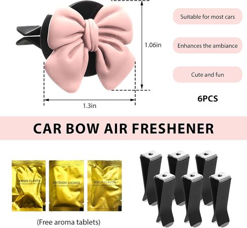 6 PCS Bow Car Air Fraseener ، Bow Bow Resent Automotive Resent Air Criteners Clips ، Coquette Outlet Outlet Pursfumers Decorations Interior Roactions for Women Girls (Purple) in Saudi Arabia