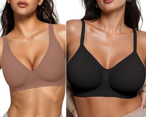 Oeak Womens Deep v Bras Wireless Coffee & Bralettes للنساء مع دعم الأسود L in Saudi Arabia
