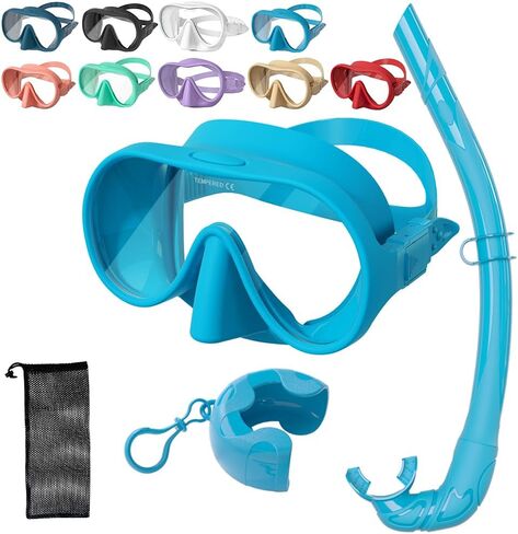 Huasheng Portable Snorkel Set Adults,Ultra Wide View Snorkeling Frameless Mask,Perfect Seal Silicone Skirt,Fashionable Colors in 6.9in and 6.1in Size,Portable Diving Snorkeling Set in Saudi Arabia