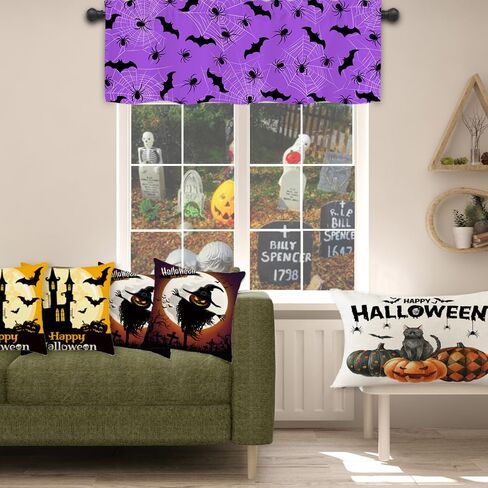 الستائر Quimoy Fall Valance 54 × 18 بوصة ، الستائر القصيرة من اليقطين مع جيب قضيب ، وتوابل الخريف للنوافذ ، فالفرة عيد الشكر في مزرعة ديكور المطبخ منزل المزرعة in Kuwait