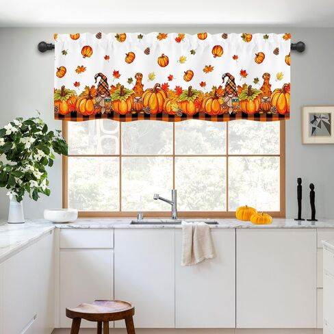 الستائر Quimoy Fall Valance 54 × 18 بوصة ، الستائر القصيرة من اليقطين مع جيب قضيب ، وتوابل الخريف للنوافذ ، فالفرة عيد الشكر في مزرعة ديكور المطبخ منزل المزرعة in Kuwait
