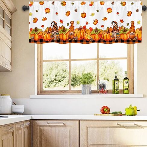 الستائر Quimoy Fall Valance 54 × 18 بوصة ، الستائر القصيرة من اليقطين مع جيب قضيب ، وتوابل الخريف للنوافذ ، فالفرة عيد الشكر في مزرعة ديكور المطبخ منزل المزرعة in Kuwait