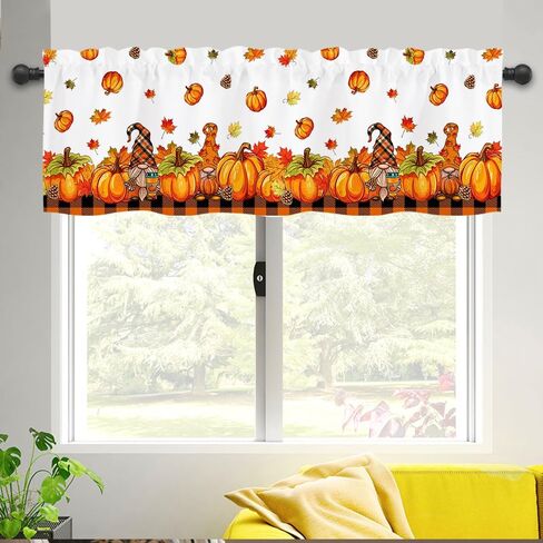 الستائر Quimoy Fall Valance 54 × 18 بوصة ، الستائر القصيرة من اليقطين مع جيب قضيب ، وتوابل الخريف للنوافذ ، فالفرة عيد الشكر في مزرعة ديكور المطبخ منزل المزرعة in Kuwait