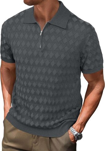 Arach & Cloz Mens Zipper Polo 3D Texture Texture 2025 Spring Summer Fashion Tops Tops Short Sleeve Dress Dress in Saudi Arabia
