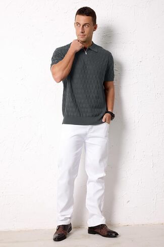 Arach & Cloz Mens Zipper Polo 3D Texture Texture 2025 Spring Summer Fashion Tops Tops Short Sleeve Dress Dress in Saudi Arabia