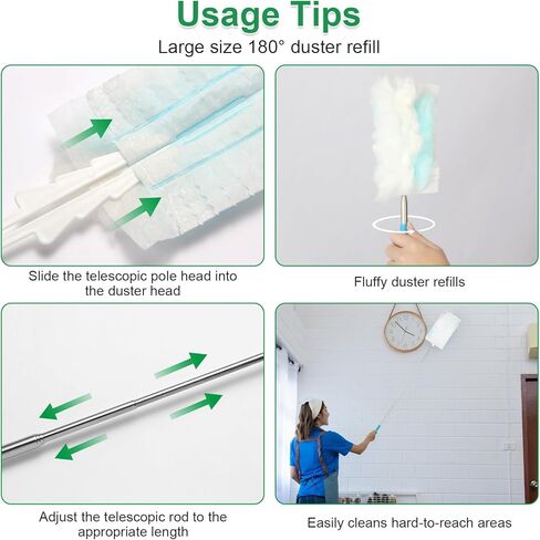 180° Duster Refill Compatible with Swiffer Duster Refills and Handles, Heavy Duty Duster Refills for Home, Office, Car Interior Dust Removal, 50 Dusters and 1 Handle in Kuwait