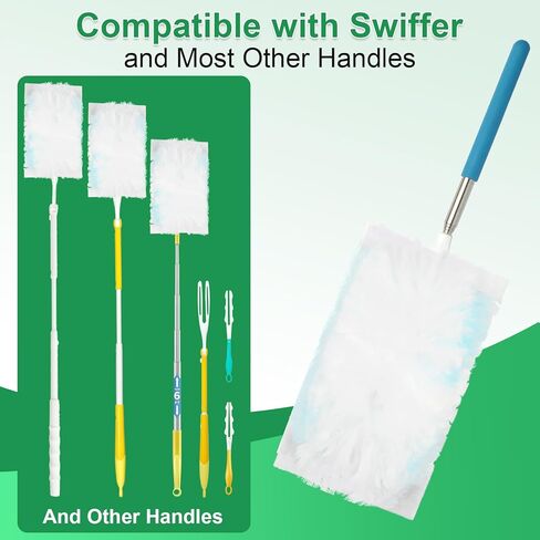 180° Duster Refill Compatible with Swiffer Duster Refills and Handles, Heavy Duty Duster Refills for Home, Office, Car Interior Dust Removal, 50 Dusters and 1 Handle in Kuwait