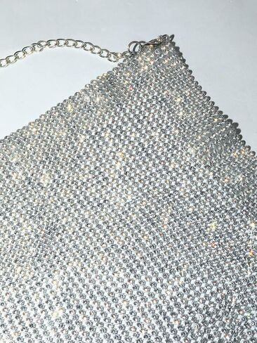 Partyart Women Rhinestone Tops Sparkly Sexy V Deep v Backless Crip Top Oblessing Hanging Neck Metal Chain Club Clubwear in Kuwait