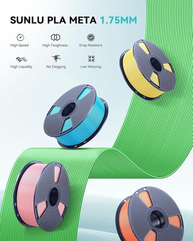 SUNLU خيوط ميتا PLA عالية السرعة، 1 كجم PLA خيوط طابعة ثلاثية الأبعاد 1.75 مم، خيوط ثلاثية الأبعاد أكثر صرامة، دقة الأبعاد +/- 0.02 مم، تناسب معظم طابعات FDM ثلاثية الأبعاد، بكرة 1 كجم (2.2 رطل)، أسود in Kuwait