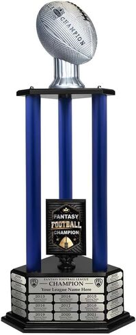 TrophySmack Perpetual Fantasy Football Trophy - Customizable Championship Trophy Award Winner | Free Engraving up to 19 Years Past Winners (Instant Ship, 26Silver-Silver) in Saudi Arabia