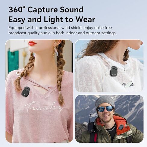 ميكروفون AIRHUG اللاسلكي Lavalier لأجهزة iPhone/Android/PC، ميكروفون على شكل طية صدر السترة مع بطارية 60 ساعة، 48 كيلو هرتز 24 بت، تشغيل Lightning/USB-C، 3 أوضاع تسجيل، ميكروفون لاسلكي لمدونة الفيديو، YouTube، المقابلة in Kuwait