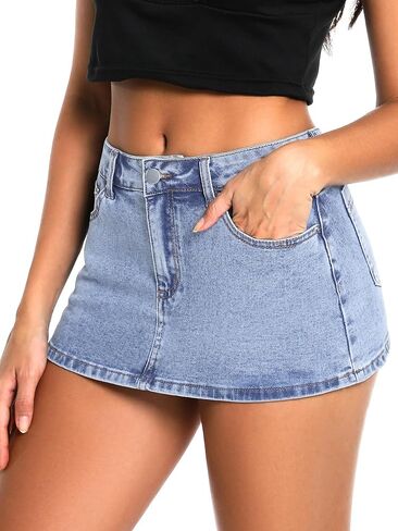 Elleven High Steerty Mini Skirt Skirt للنساء ، شورتات سكوت الدنيم المنخفضة مع جيوب in Kuwait