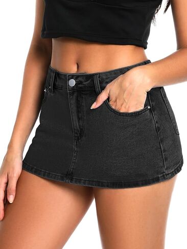 Elleven High Steerty Mini Skirt Skirt للنساء ، شورتات سكوت الدنيم المنخفضة مع جيوب in Saudi Arabia