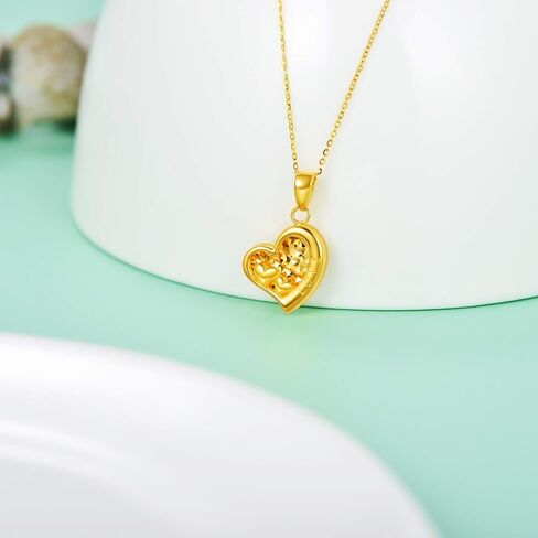 18K قلادة القلب الذهبية الصلبة المجوهرات للنساء ، "أحبك إلى الأبد" Gold Gold Love Heart Heart Hearant Jewelry Gifts for Mom ، زوجة 18 " in Saudi Arabia