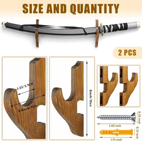 Chunful 2 Pcs Sword Wall Mount Sword Holder Katana Stand 1 Tier Katana Wall Mount Adjustable Sword Display Wooden Sword Mounts for Wall Sword Hanger for Samurai (Reddish Brown) in Saudi Arabia