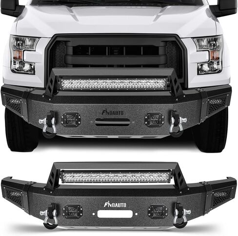 FINDAUTO Rear Bumper Fit for 2015-2017 ford F-150 with D-ring and LED Lights Upgraded Textured Black Rock Crawler Bumper in Saudi Arabia