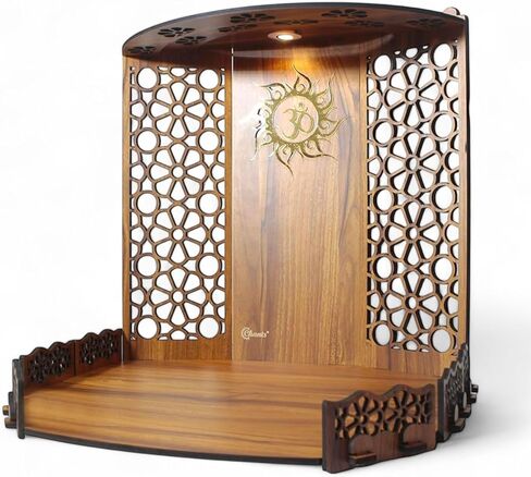 Chants® Bappa Beautiful Wooden Wooden Pooja Mandir for Home or Puja Temple Stand for Office and Shops with Led spot Light for Table top only in Saudi Arabia