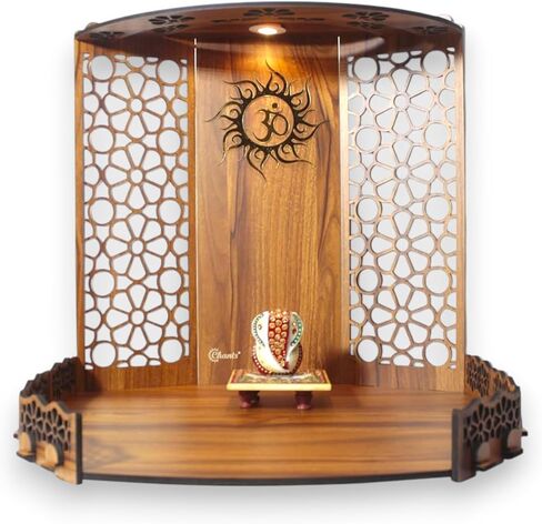 Chants® Bappa Beautiful Wooden Wooden Pooja Mandir for Home or Puja Temple Stand for Office and Shops with Led spot Light for Table top only in Saudi Arabia