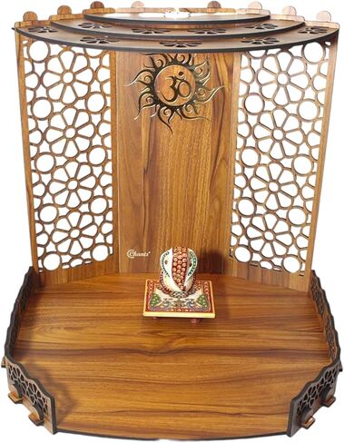 Chants® Bappa Beautiful Wooden Wooden Pooja Mandir for Home or Puja Temple Stand for Office and Shops with Led spot Light for Table top only in Saudi Arabia