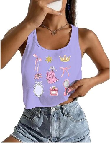 Magical Tank Tops for Women Fairy Story Print Shirts Flower Graphic Vacation Sleeveless Crop Tops in Kuwait