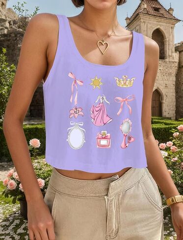 Magical Tank Tops for Women Fairy Story Print Shirts Flower Graphic Vacation Sleeveless Crop Tops in Kuwait