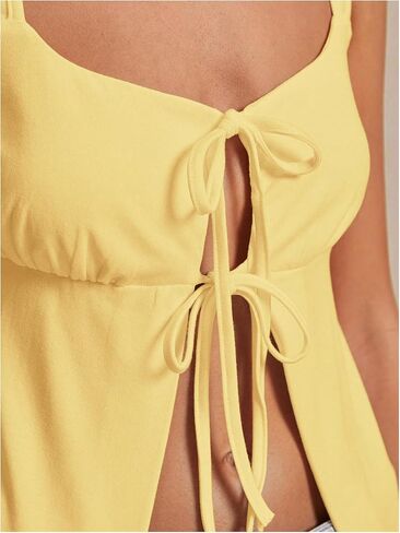 Milumia Women Tie Bront Y2K Tank Tops Wide Strap Sexy Cut Out Splish Hemless Tops in Saudi Arabia