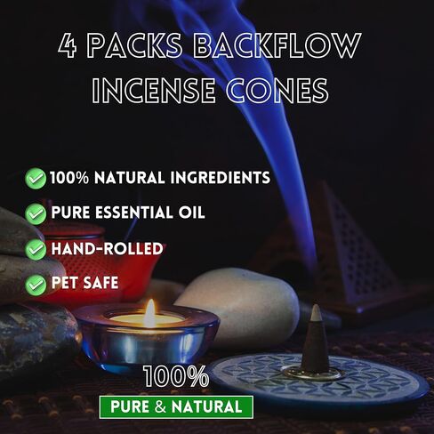 Soul Sticks Backflow Incense Cones – 40 Handmade Organic Cones for Waterfall Burner | 4 Pack Long Lasting Aromatic Scents | Thick White Smoke Incense for Meditation, Yoga & Gifts (French Vanilla) in Kuwait