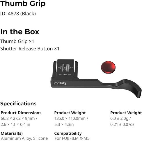 SmallRig Thumb Grip with Hot Shoe Cover for FUJIFILM X-M5 (Black) - 4878 in Saudi Arabia