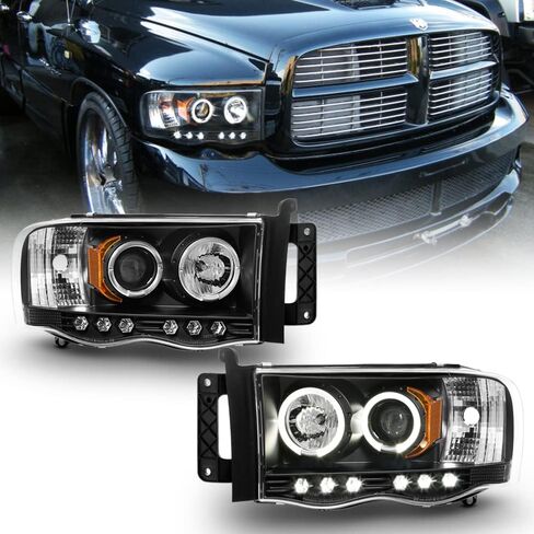 ACANII - For 2002-2005 Dodge Ram 1500 2500 3500 LED Halo Ring Black Housing Projector Headlights Headlamps Assembly in Saudi Arabia