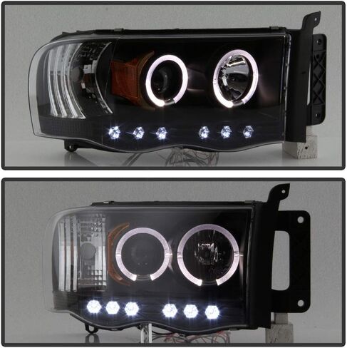 ACANII - For 2002-2005 Dodge Ram 1500 2500 3500 LED Halo Ring Black Housing Projector Headlights Headlamps Assembly in Saudi Arabia