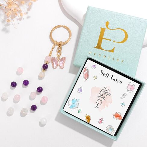 Natural Crystals Keychain Gift for New Beginnings Butterfly Keychains Gifts for Anxiety Relief Lucky Self-Love in Saudi Arabia
