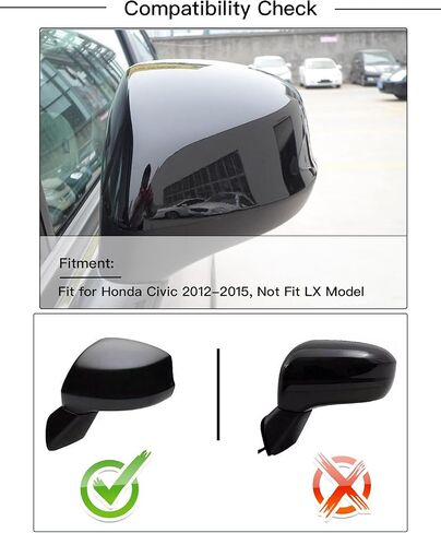 Passenger Right Side Mirror Cover Cap Compatible with Honda Civic 2012-2013 Glossy Black, Not Fit LX models in Saudi Arabia