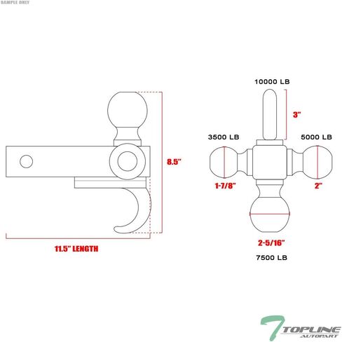 7422444155185 Universal Compatible with 2" x 2" Receiver Tube 3-in-1 Trailer Hitch Loaded Tri-Ball Mount and Hook in Saudi Arabia