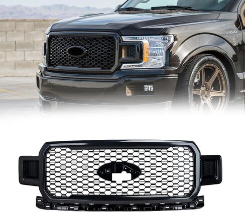 Front Bumper Grille Grill Assembly Compatible with 2018-2020 Ford F150 Shadow Black, Replacement for JL3Z8200SF in Kuwait