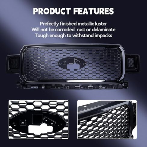 Front Bumper Grille Grill Assembly Compatible with 2018-2020 Ford F150 Shadow Black, Replacement for JL3Z8200SF in Kuwait