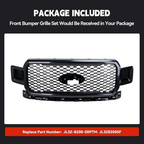 Front Bumper Grille Grill Assembly Compatible with 2018-2020 Ford F150 Shadow Black, Replacement for JL3Z8200SF in Kuwait