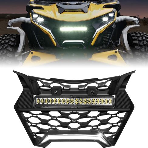 الشبكة الأمامية Sautvs مع أشرطة مصباح LED لـ Can-Am Maverick R & R Max X RS 2024+ ، شواية شبكية مقاومة للماء IP67 مع أضواء مزدوجة عالية السحر in Saudi Arabia