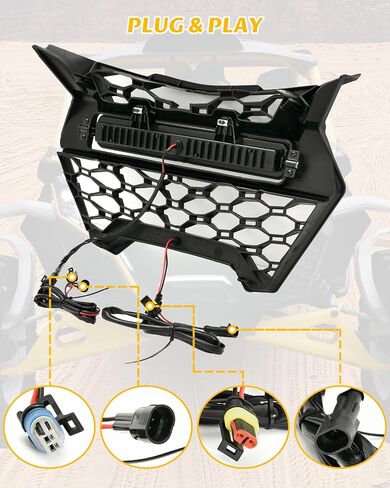 الشبكة الأمامية Sautvs مع أشرطة مصباح LED لـ Can-Am Maverick R & R Max X RS 2024+ ، شواية شبكية مقاومة للماء IP67 مع أضواء مزدوجة عالية السحر in Saudi Arabia