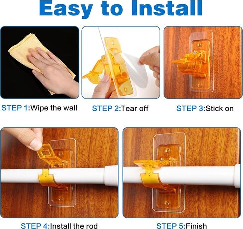 6-Pack No Drill Needed Curtain Rod Holders Brackets, Self Adhesive Rod Holder Hooks, Multipurpose Nail Free Stick on Curtain Rod Hooks-Transparent Berry Pink in Saudi Arabia