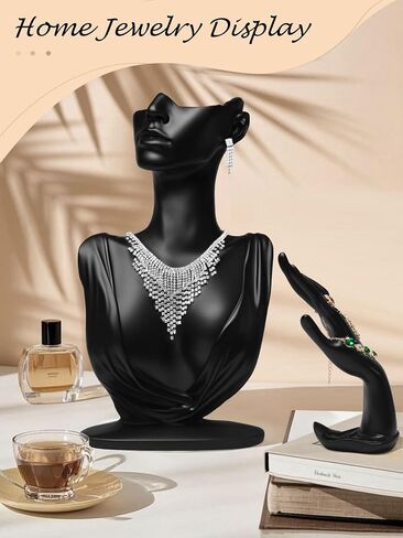 2Pcs Jewelry Mannequin Set, Necklace Bust Mannequin Earring Stand Bracelet Ring Display Hand Jewelry Holder for Selling Show(Black) in Kuwait