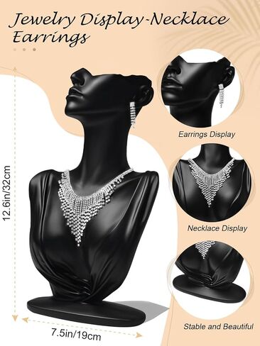 2Pcs Jewelry Mannequin Set, Necklace Bust Mannequin Earring Stand Bracelet Ring Display Hand Jewelry Holder for Selling Show(Black) in Kuwait