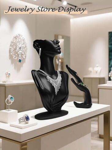 2Pcs Jewelry Mannequin Set, Necklace Bust Mannequin Earring Stand Bracelet Ring Display Hand Jewelry Holder for Selling Show(Black) in Kuwait