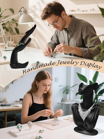 2Pcs Jewelry Mannequin Set, Necklace Bust Mannequin Earring Stand Bracelet Ring Display Hand Jewelry Holder for Selling Show(Black) in Kuwait